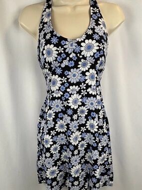 Hollister Black Halter Dress with White and Light Blue Floral Print